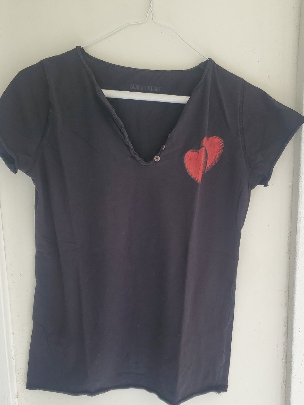 Zadig & Voltaire Black Short-Sleeve Tee with Red Heart